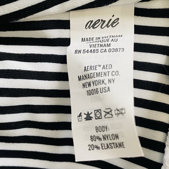 AERIE Longline Triangle Bikini Top Black & White Classic Striped Women’s XXL - Picture 5 of 8